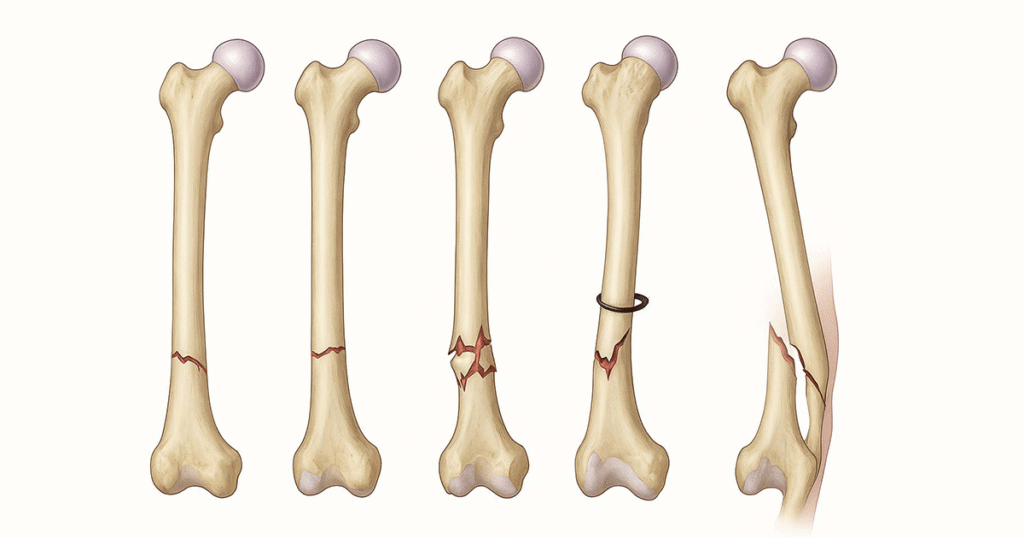 Diagram illustrating the bones of the leg at various stages.